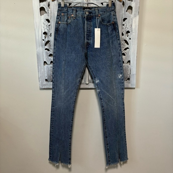 NWT EB Denim Split Hem OGs Vintage Blue 501 Up Cycled High Waist Jeans - Picture 7 of 16